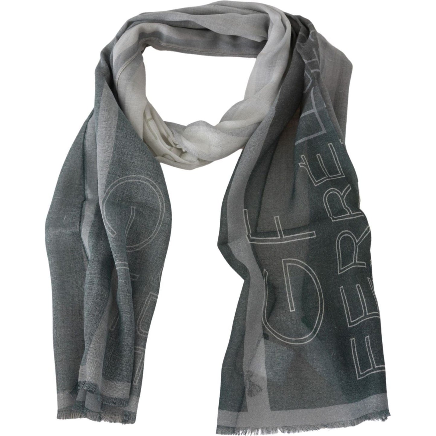 GF Ferre Gray Wool Viscose Foulard Patterned Branded Scarf Wool Scarves