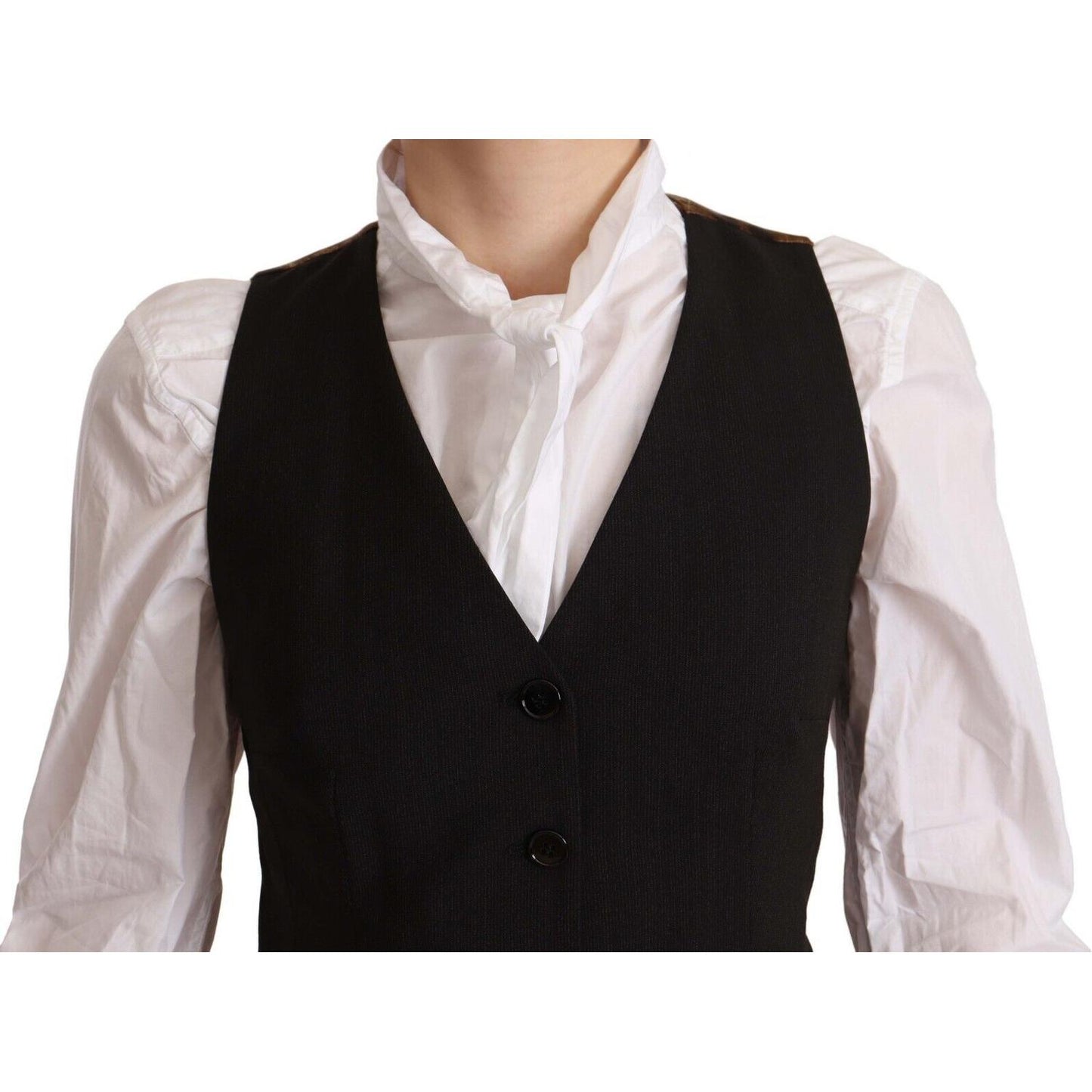 Dolce & Gabbana Black Button Down Sleeveless Vest Polyester Top Dolce & Gabbana