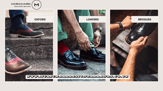 Men's formal dress shoes: Oxford, loafers, and brogues showcased for style and occasion versatility.