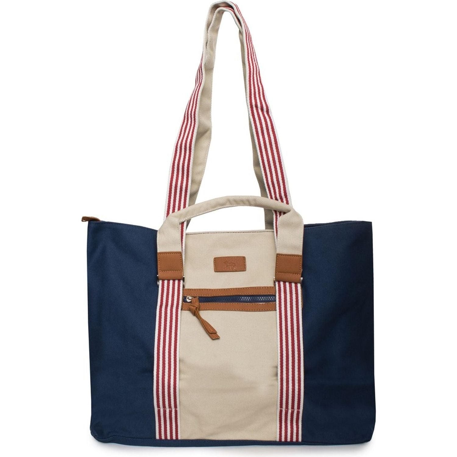 Front view with bag zipped and handles upright.