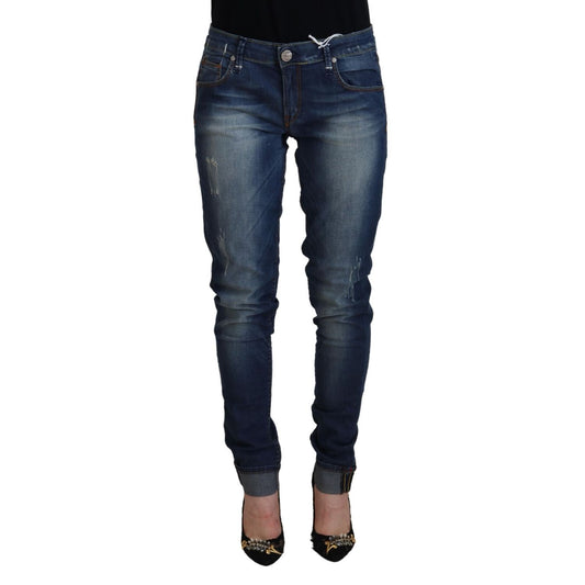 Acht Blue Washed Cotton Slim Fit Women Denim Pants Jeans
