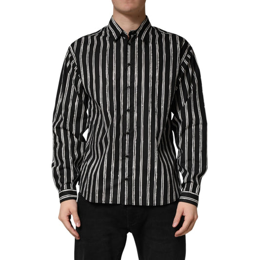 Dolce & Gabbana Black Stripes Cotton Men Formal Dress Shirt