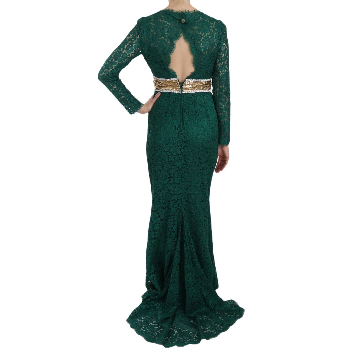 Dolce & Gabbana Emerald Elegance Long Sleeve Floor-Length Dress Dolce & Gabbana