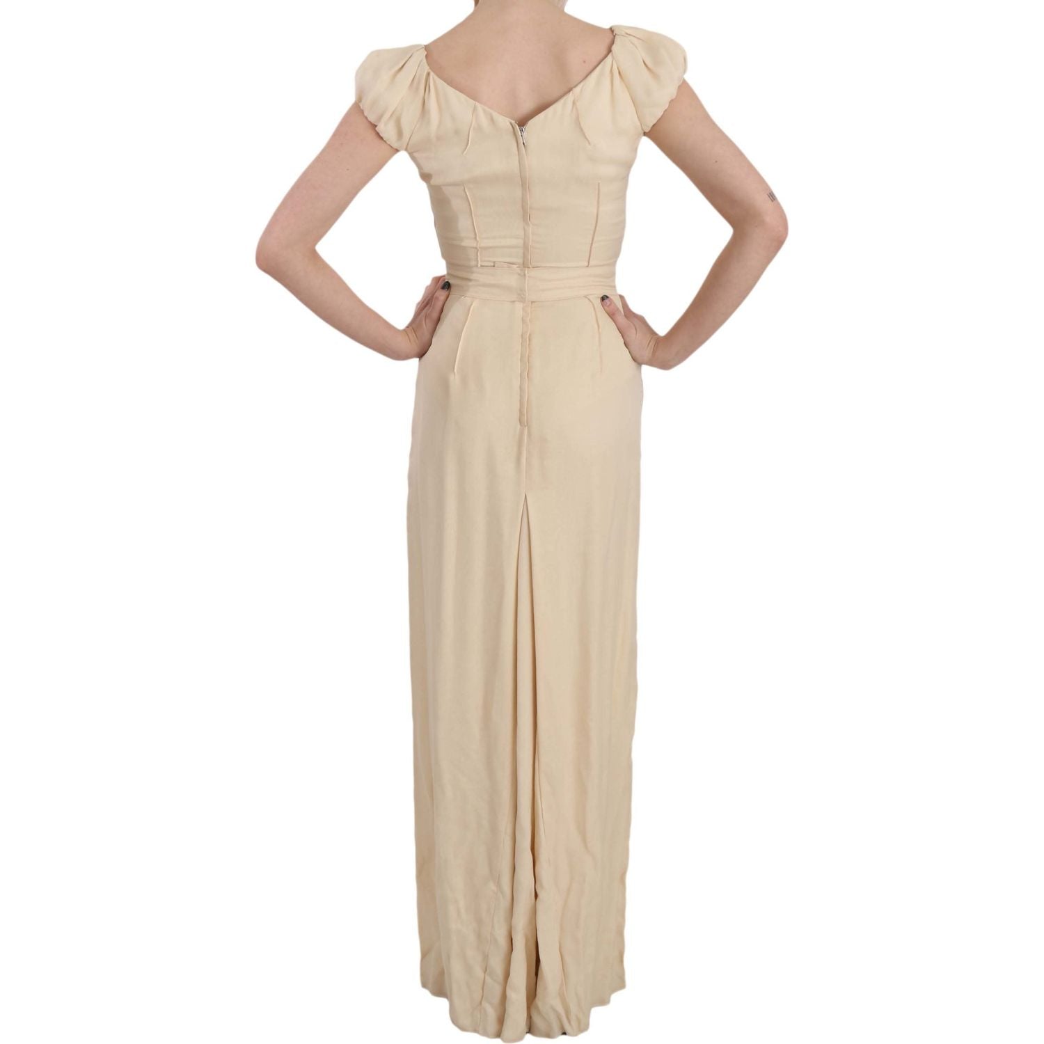 Dolce & Gabbana Beige Silk Column Cap Sleeve Gown Dress