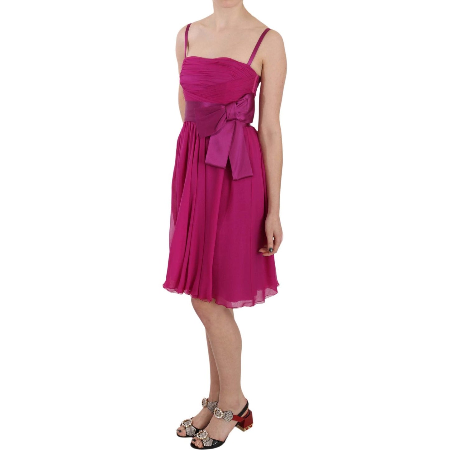 Dolce & Gabbana Elegant Fuchsia Pink Silk Bow Front Dress Dolce & Gabbana