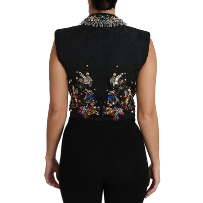 Dolce & Gabbana Black Crystal Sicily Vest Waistcoat Dolce & Gabbana