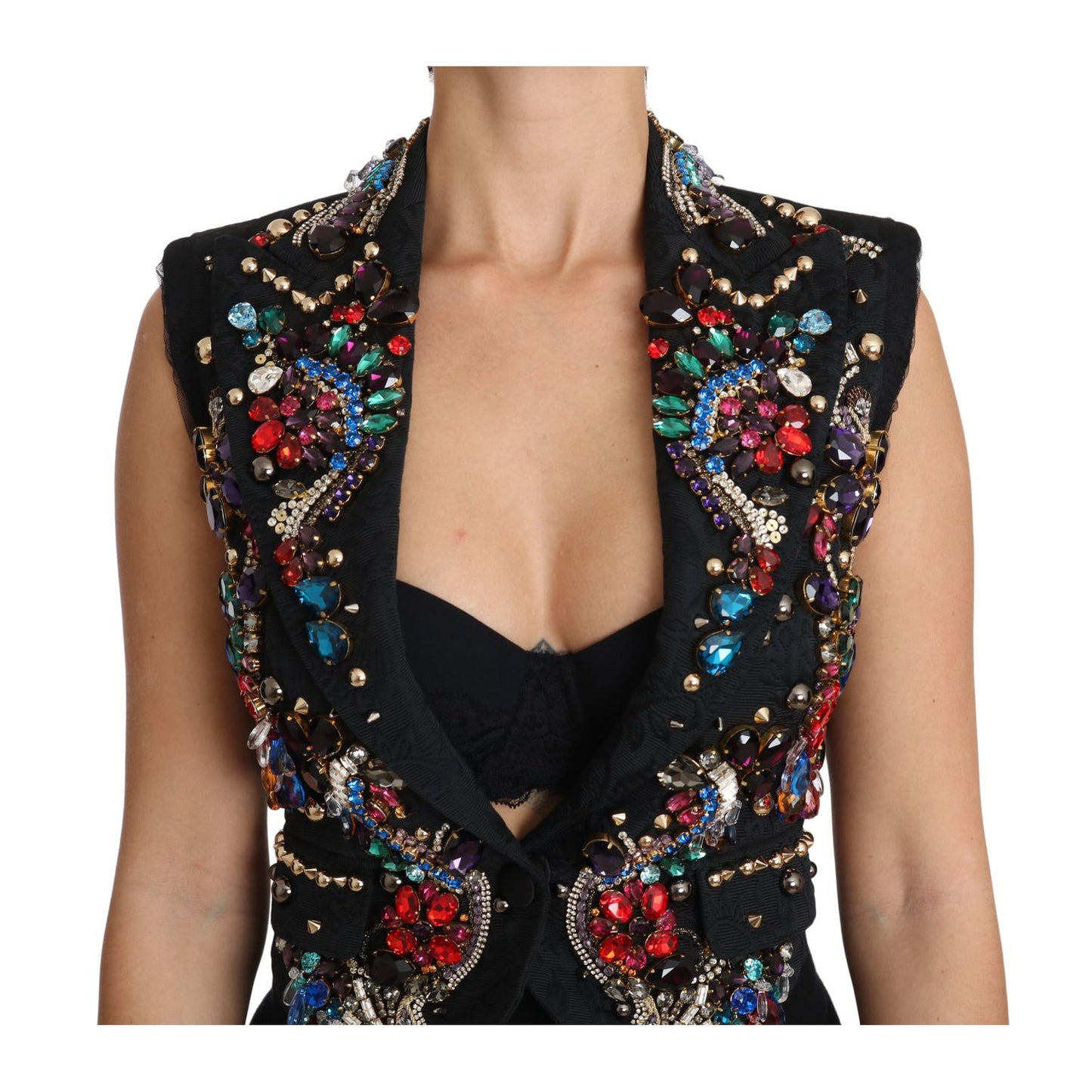 Dolce & Gabbana Black Crystal Sicily Vest Waistcoat Dolce & Gabbana