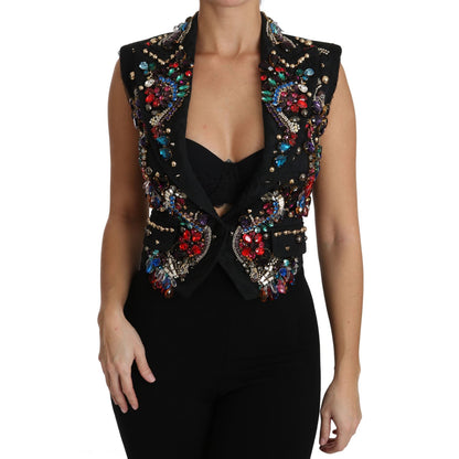 Dolce & Gabbana Black Crystal Sicily Vest Waistcoat Dolce & Gabbana