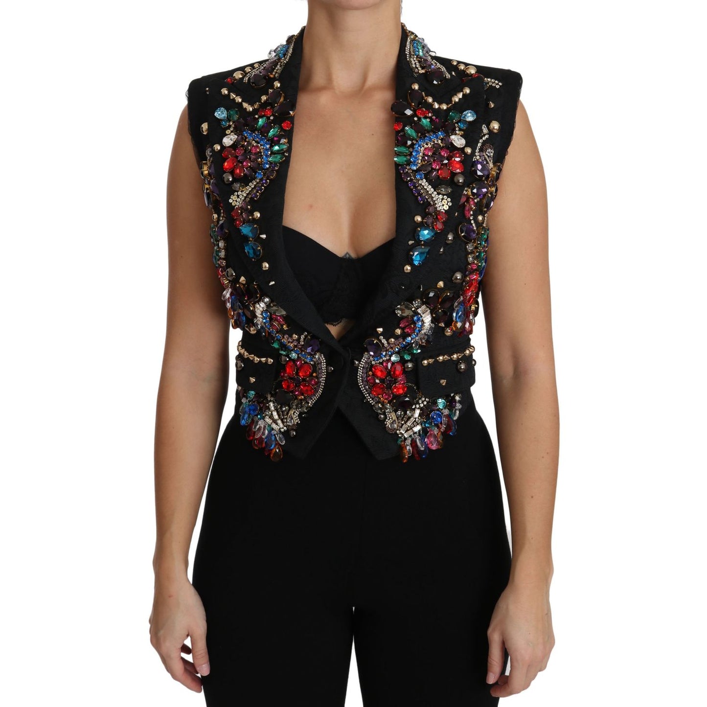 Dolce & Gabbana Black Crystal Sicily Vest Waistcoat Dolce & Gabbana