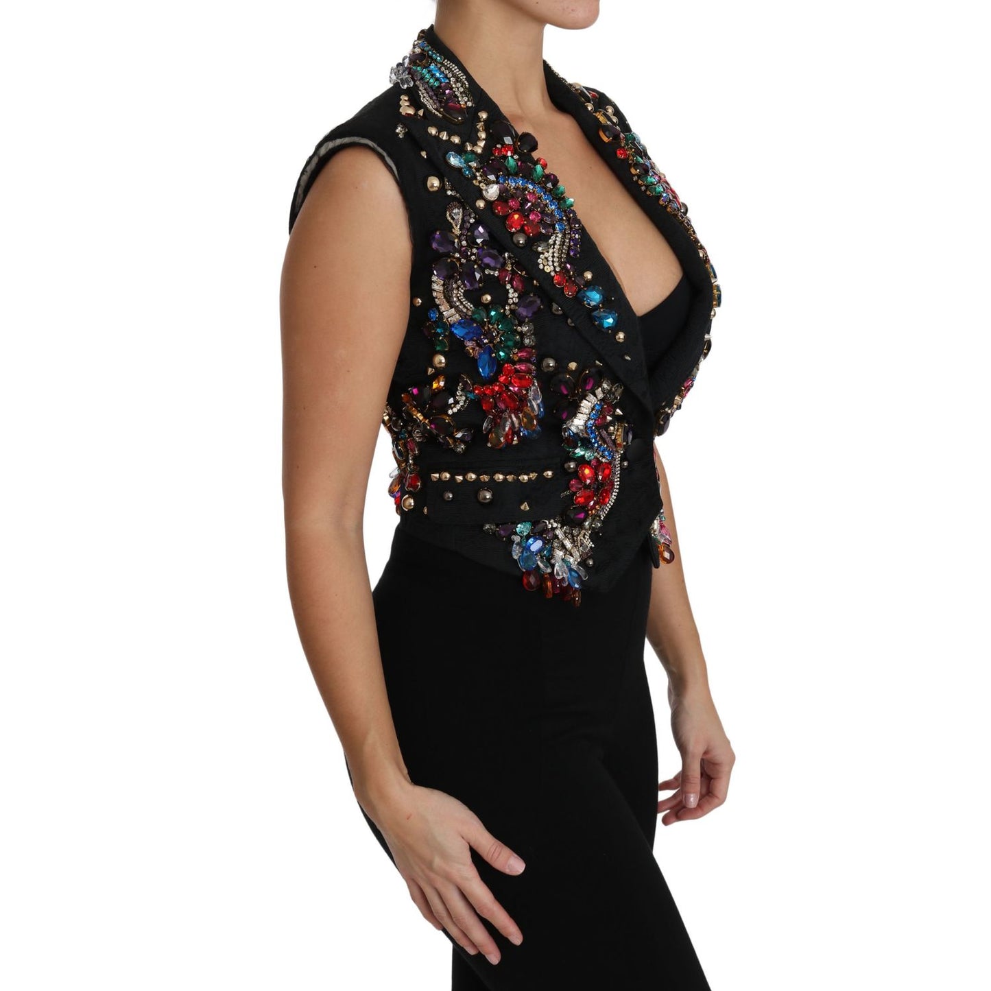 Dolce & Gabbana Black Crystal Sicily Vest Waistcoat Dolce & Gabbana