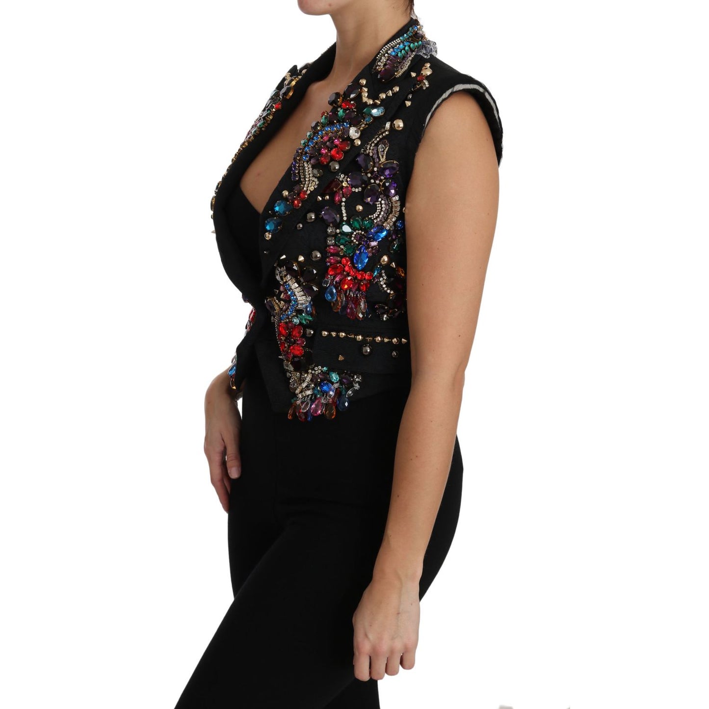 Dolce & Gabbana Black Crystal Sicily Vest Waistcoat Dolce & Gabbana