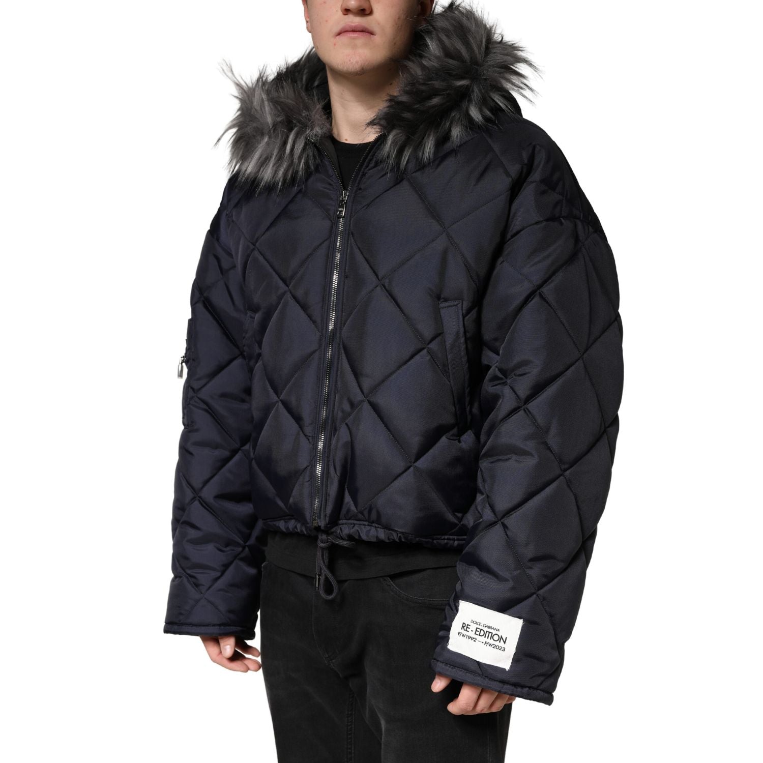 Dolce & Gabbana Black Quilted Fur Shearling Hooded  Jacket