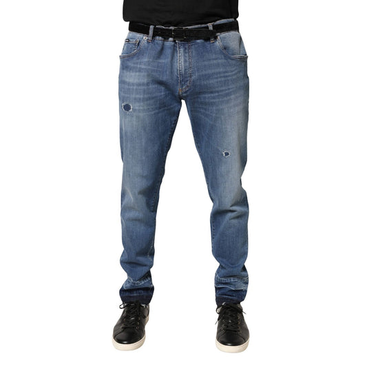 Dolce & Gabbana Blue Tattered Skinny Cotton Denim Jeans