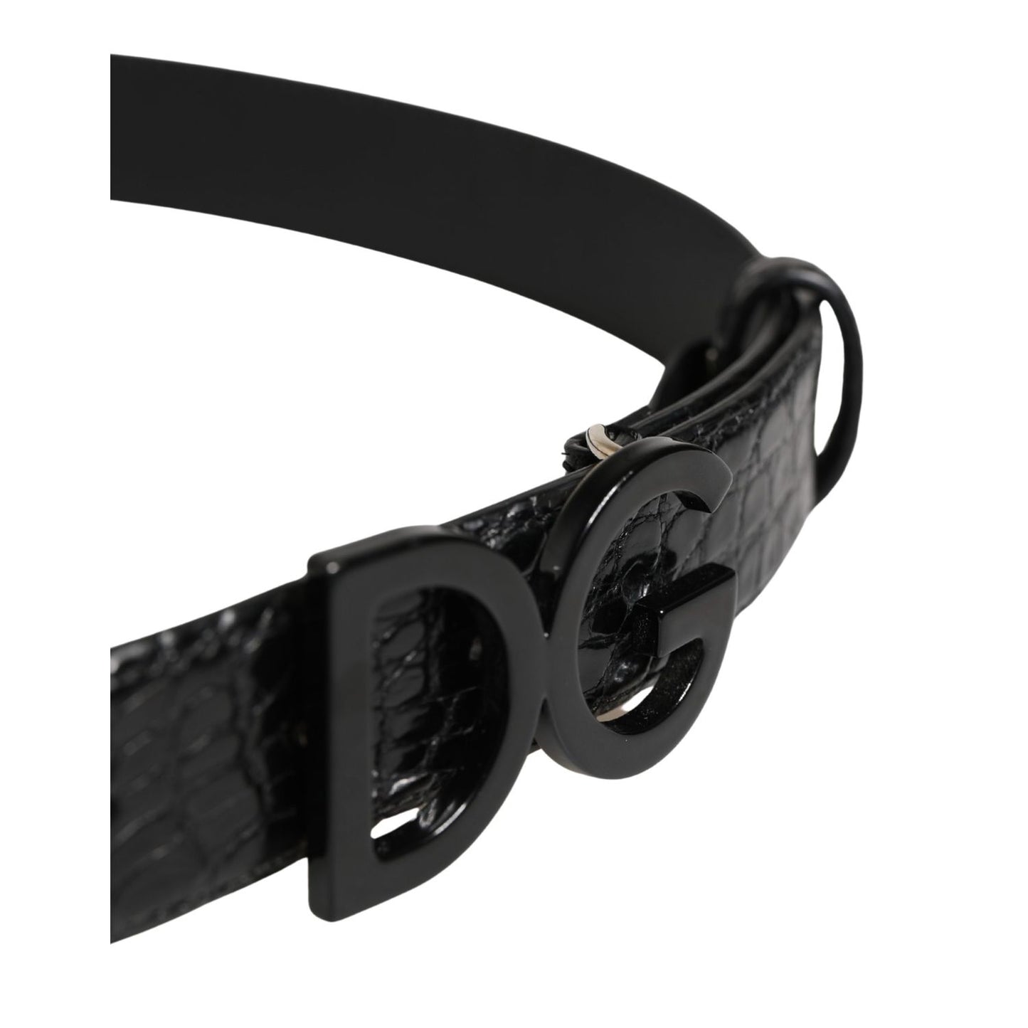 Dolce & Gabbana Men Black Exotic Leather Logo Buckle Belt