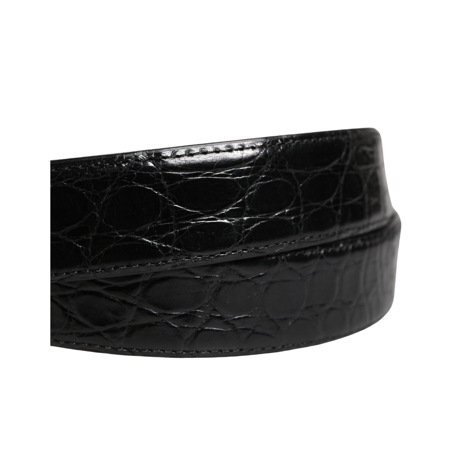 Dolce & Gabbana Men Black Exotic Leather Logo Buckle Belt