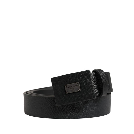 Dolce & Gabbana Men Black Calfskin Leather Square Buckle Belt