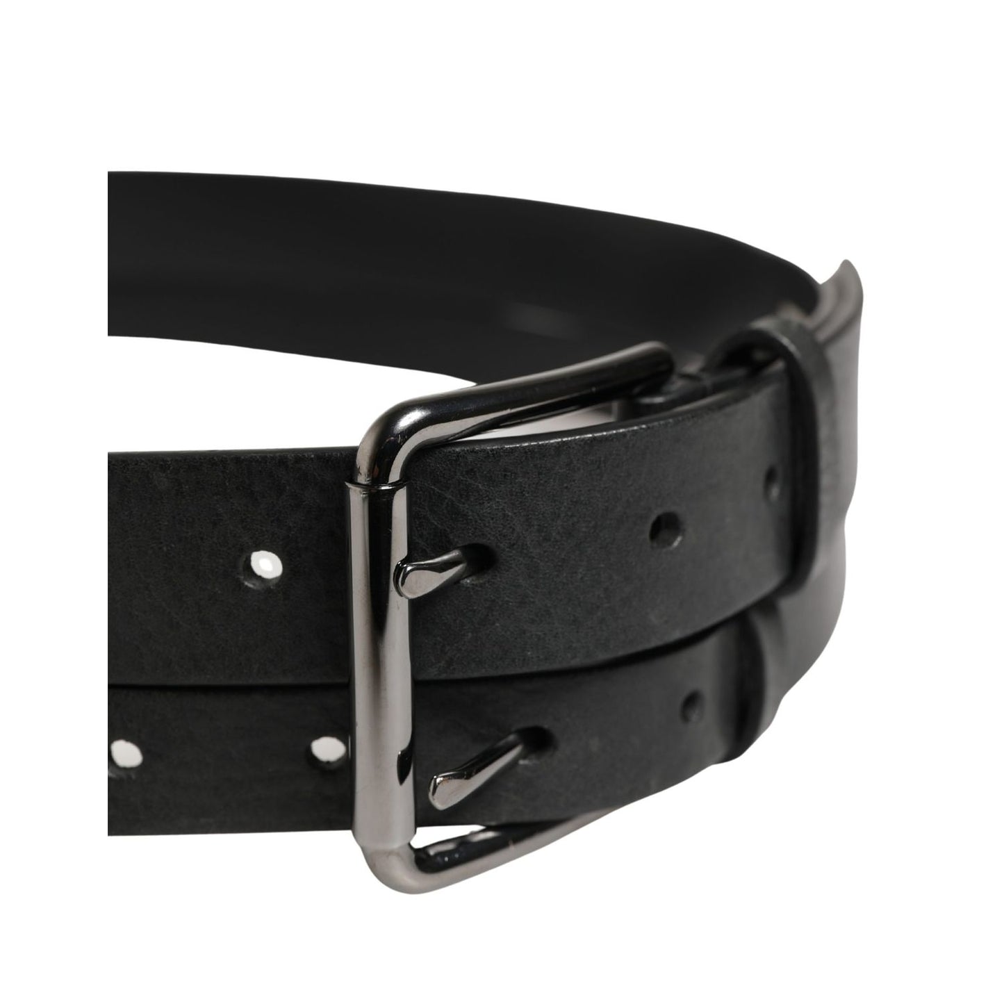 Dolce & Gabbana Black Double Strap Leather Silver Buckle Belt