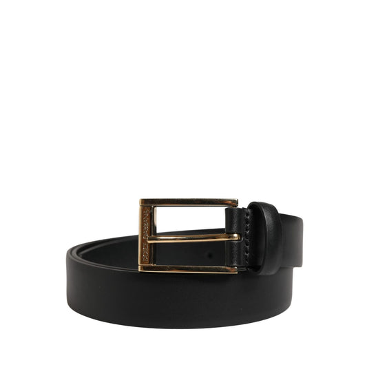 Dolce & Gabbana Men Black Classic Leather Metal Buckle Belt