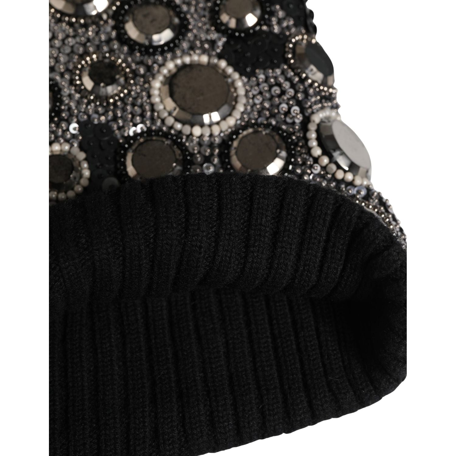 Dolce & Gabbana Black Wool Crystal Embellished Balaclava Hat
