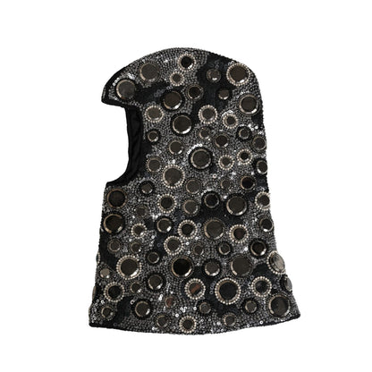 Dolce & Gabbana Black Wool Crystal Embellished Balaclava Hat