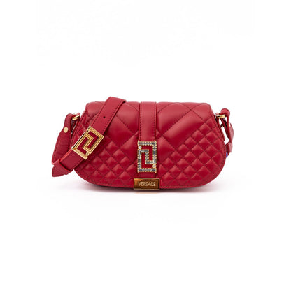 Versace Red Leather Quilted Shoulder Strap Bag