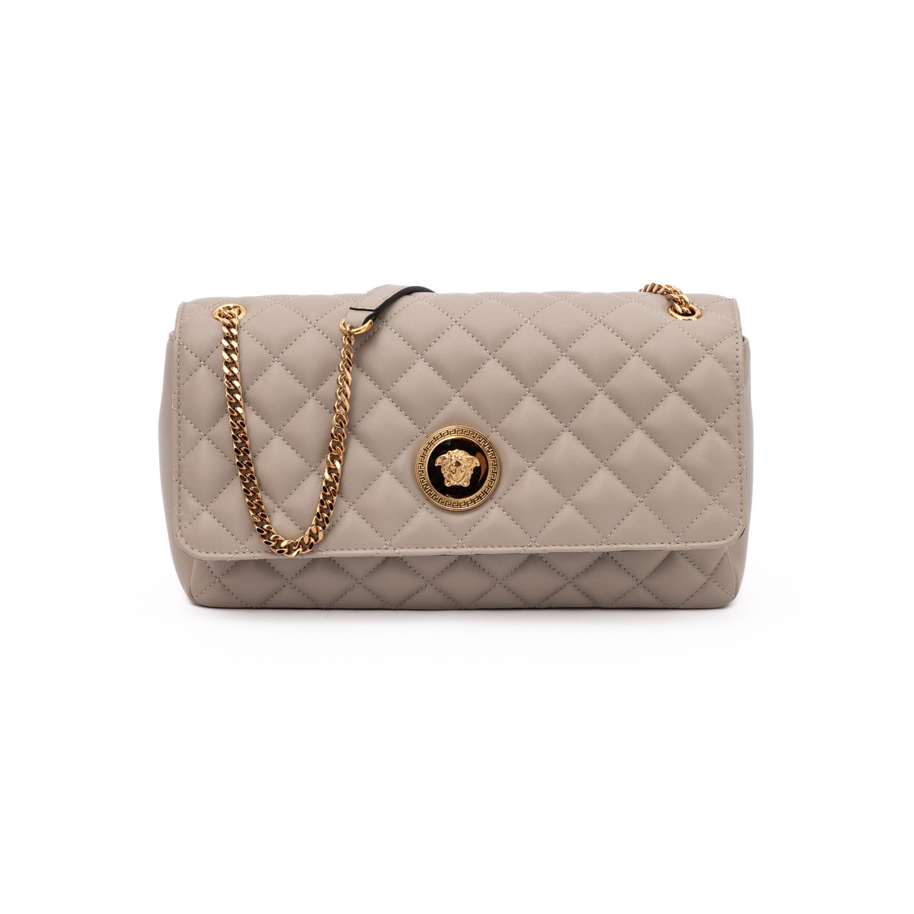 Versace Taupe Quilted Leather Shoulder Strap Bag