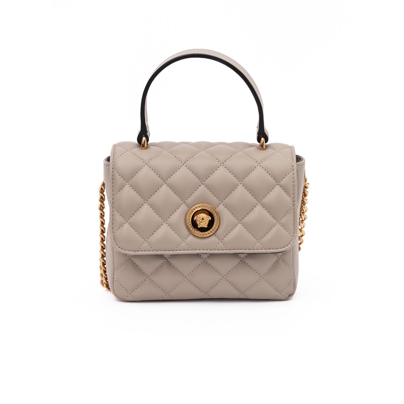 Versace Taupe Quilted Leather Handbag