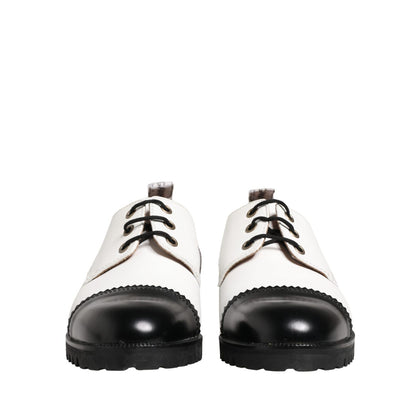 Dolce & Gabbana Black White Leather Derby Shoes