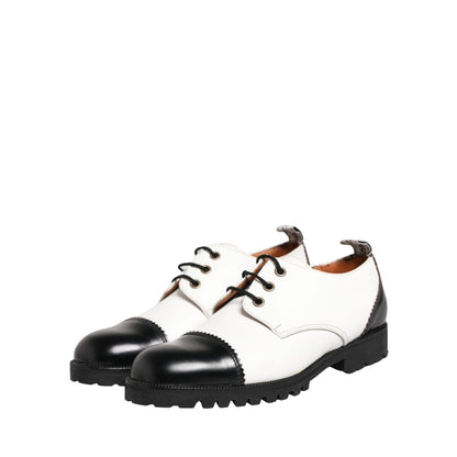 Dolce & Gabbana Black White Leather Derby Shoes