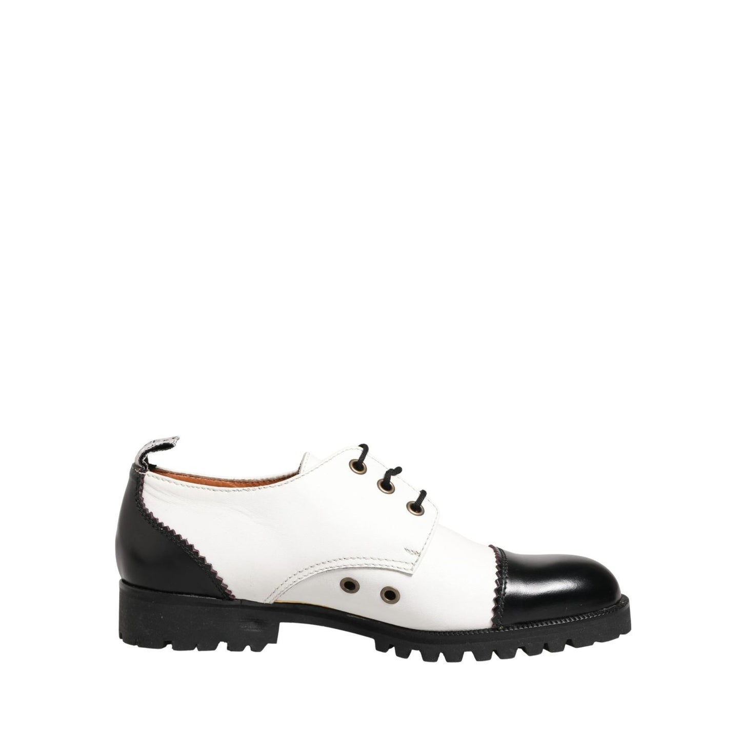 Dolce & Gabbana Black White Leather Derby Shoes