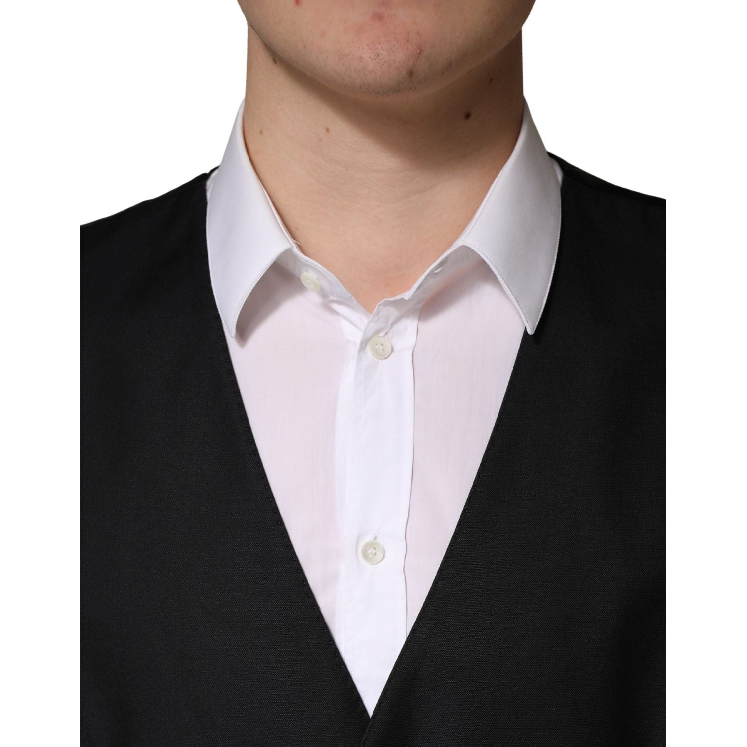 Dolce & Gabbana Black Wool Single Breasted Men Waistcoat Vest