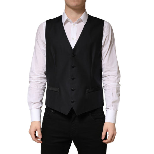 Dolce & Gabbana Black Wool Single Breasted Men Waistcoat Vest 1728,67345645728,Black,Clothing,Dolce & Gabbana,IT48 | M,IT50 | L,Material: 97% Virgin Wool 1% Silk 1% Nylon 1% Flax,Men,New with tags,Suits & Blazers - Clothing,Waistcoats - Suits & Blazers -