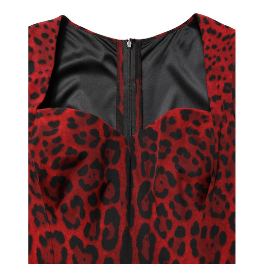 Dolce & Gabbana Red Leopard Print Sheath Long Sleeve Dress