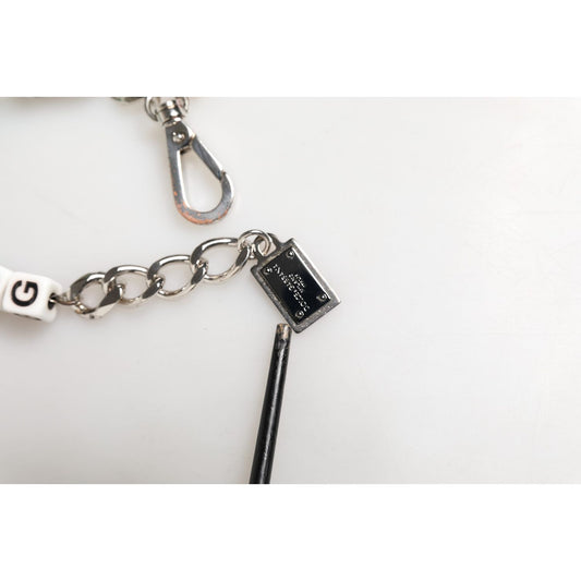 Dolce & Gabbana Silver Brass Chain Dice DG Logo EmbellishedCharm Bracelet