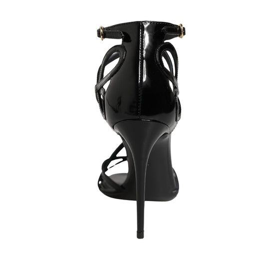 Dolce & Gabbana Black Leather Stiletto Heel Sandals Shoes