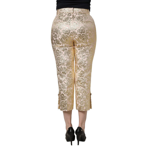 Dolce & Gabbana Gold Jacquard Floral Lamé Crop Trouser Pants