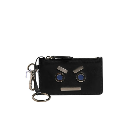 Fendi Vitello Liberty Studded Coin Pouch Key Case Ardesia