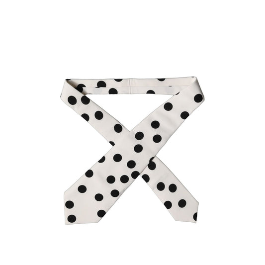 Dolce & Gabbana White Black Polka Dot Silk Adjustable Women Necktie Tie