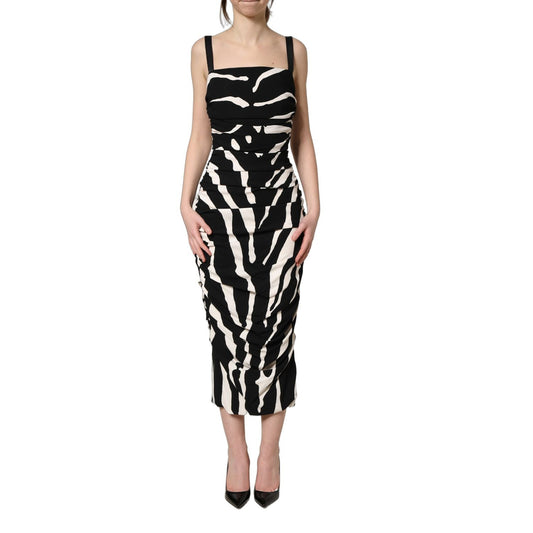 Dolce & Gabbana Black White Zebra Cady Calf Length Dress