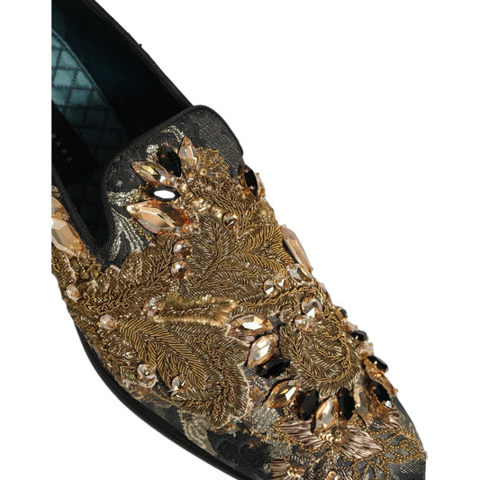 Dolce & Gabbana Black Velvet Embellished Dress Loafers Shoes