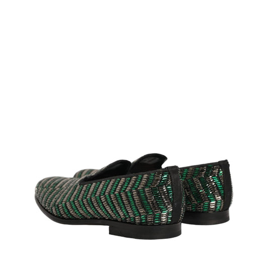 Dolce & Gabbana Silver Green Embellished Dress Loafers Shoes