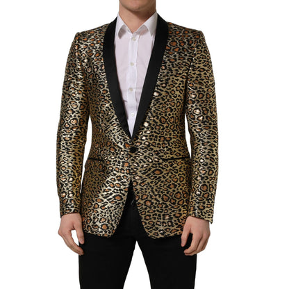 Dolce & Gabbana Gold Leopard Single Breasted Men Coat Jacket