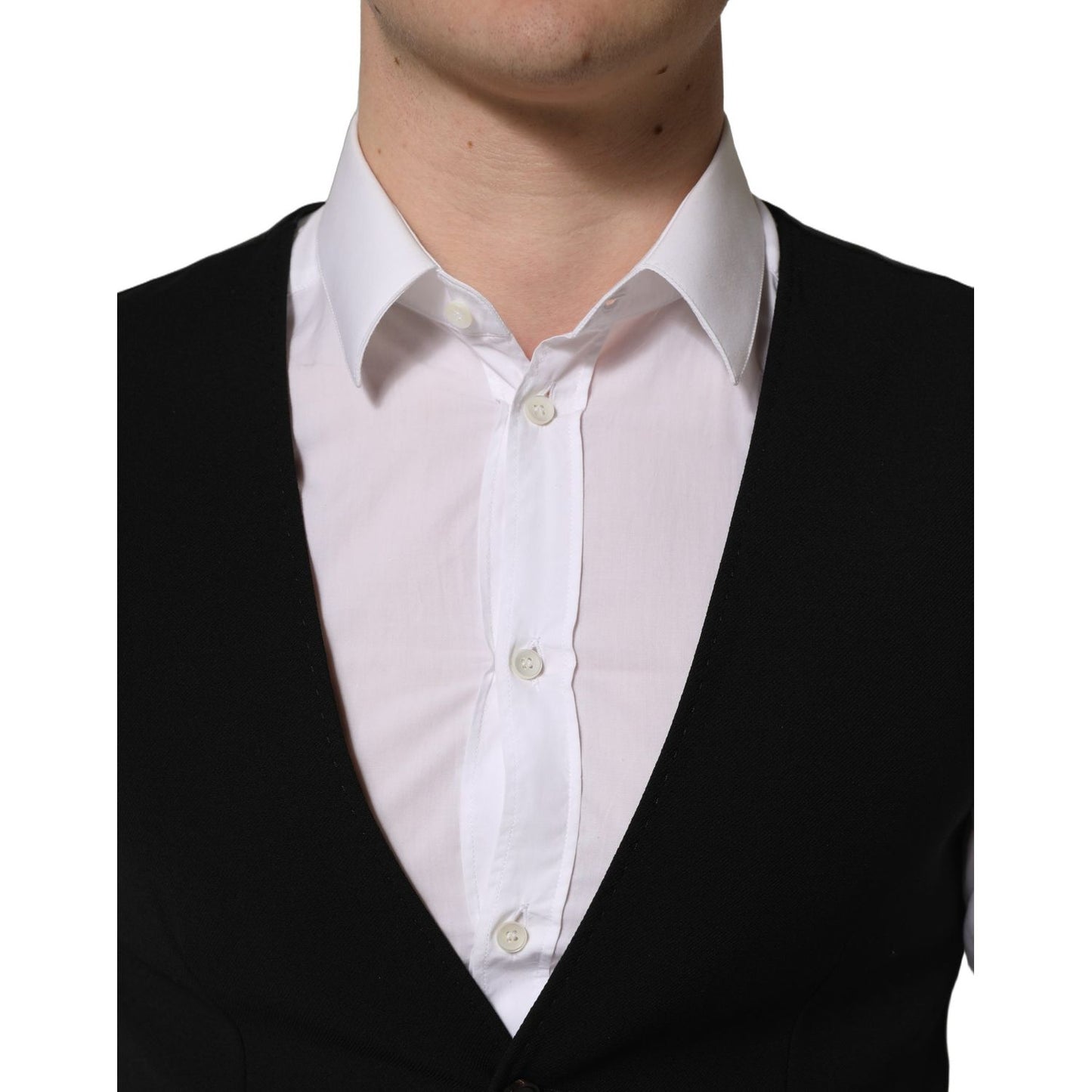 Dolce & Gabbana Black Wool Single Breasted Waistcoat Vest