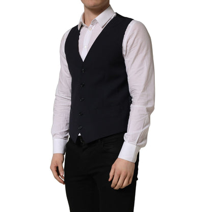 Dolce & Gabbana Black Wool Single Breasted Waistcoat Vest