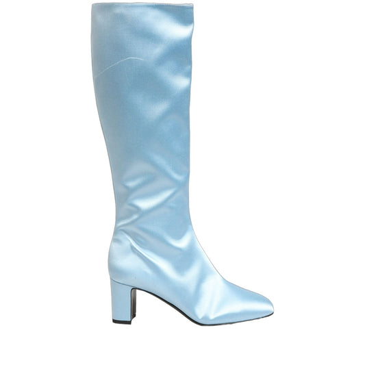 Dolce & Gabbana Light Blue Satin Knee High Boots Shoes