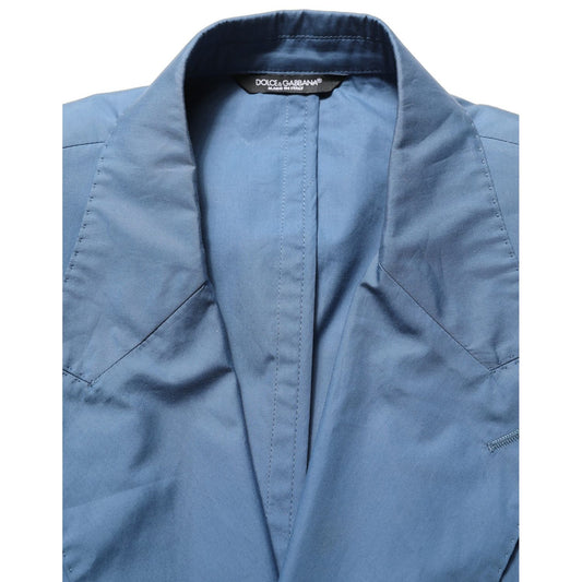 Dolce & Gabbana Blue Cotton Double Breasted Men Coat Blazer