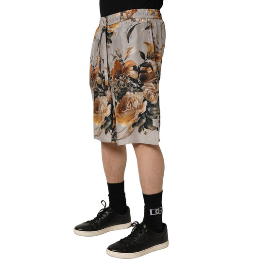 Dolce & Gabbana Beige Floral Print Silk Men Bermuda Shorts