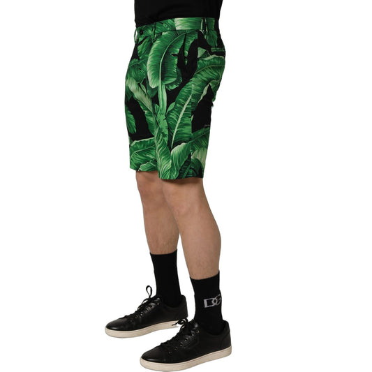 Dolce & Gabbana Black Green Banana Leaf Men Bermuda Shorts