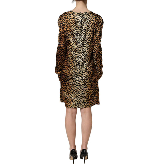 Dolce & Gabbana Brown Ocelot Print Long Sleeve Mini Dress
