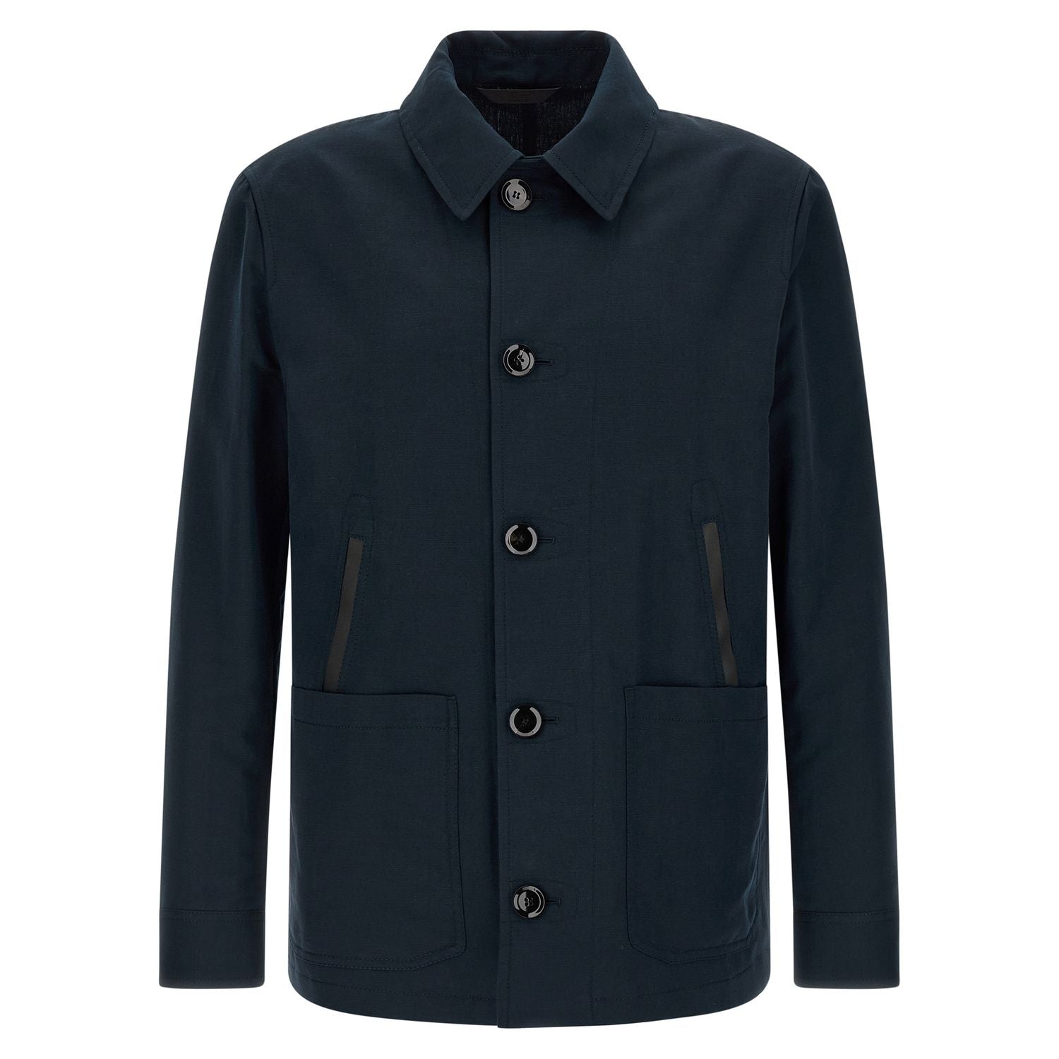 Brioni Blue Linen Full-Length Jacket